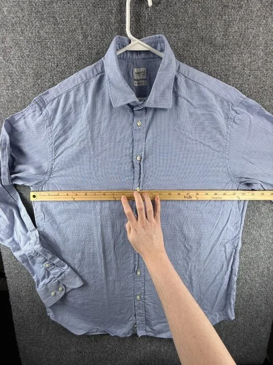 Armani Collezioni Modern Check Large Blue Mens Button Up Shirt Italian Spread - Picture 5 of 15